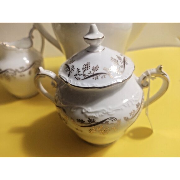 Coalport Bone China Tea Pot, Sugar & creamer set "Burgundy" pattern - Picture 11 of 16